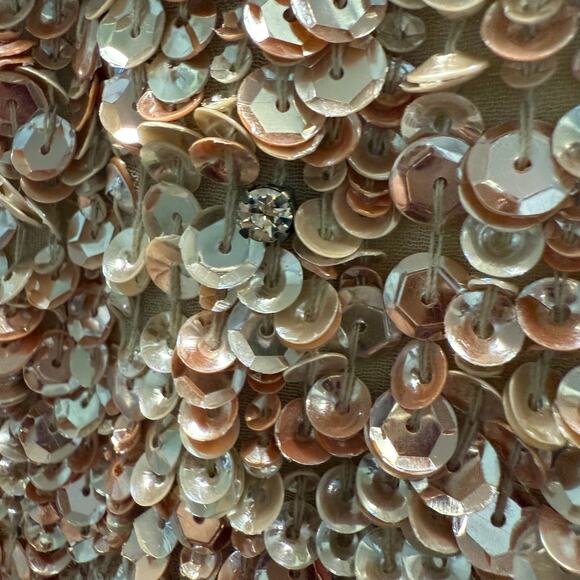 Mac Duggal 10509 Champagne Nude Beige Sequin Beaded Midi Cocktail Dress 10 NWT - Picture 4 of 8